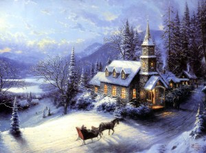 Copyright Thomas Kinkade; this image just made me think of going to church this past Sunday--cold and snowy.